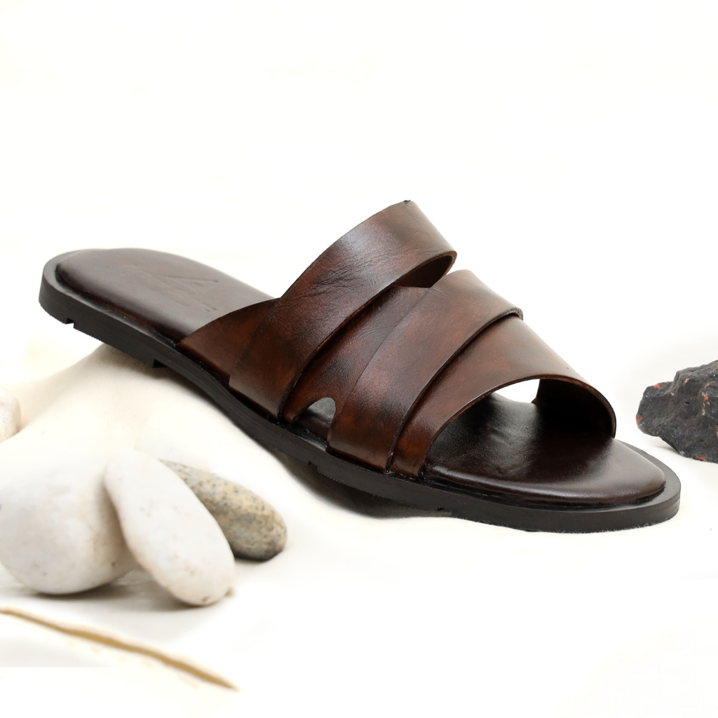 Dark Brown Leather Slippers for Men | Handcrafted Style – Artex